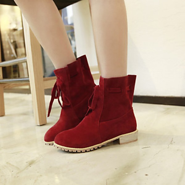 Women's Shoes Fleece Chunky Heel Fashion Boots/Round Toe Boots Dress/Casual Black/Red/Beige